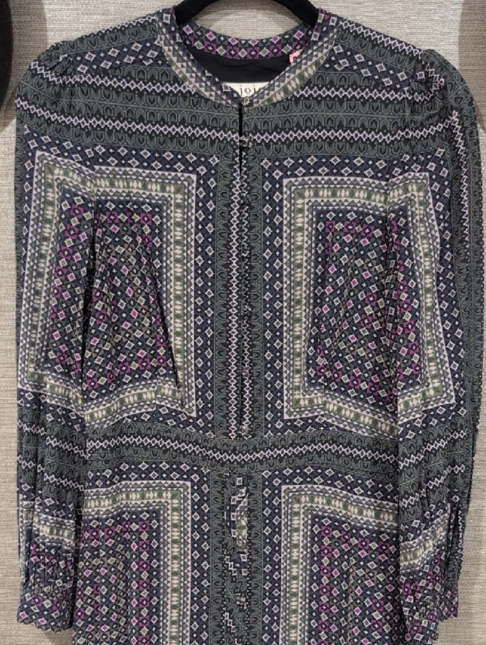 Joie Black and Purple Printed Long-Sleeve Midi Dress